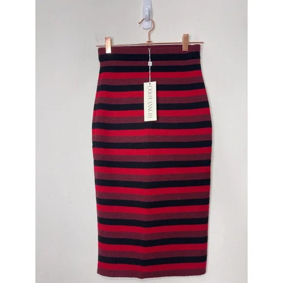 Ronny Kobo Ivy Skirt Pencil Red Striped Size XS Knee Length Unlined Knit Wool